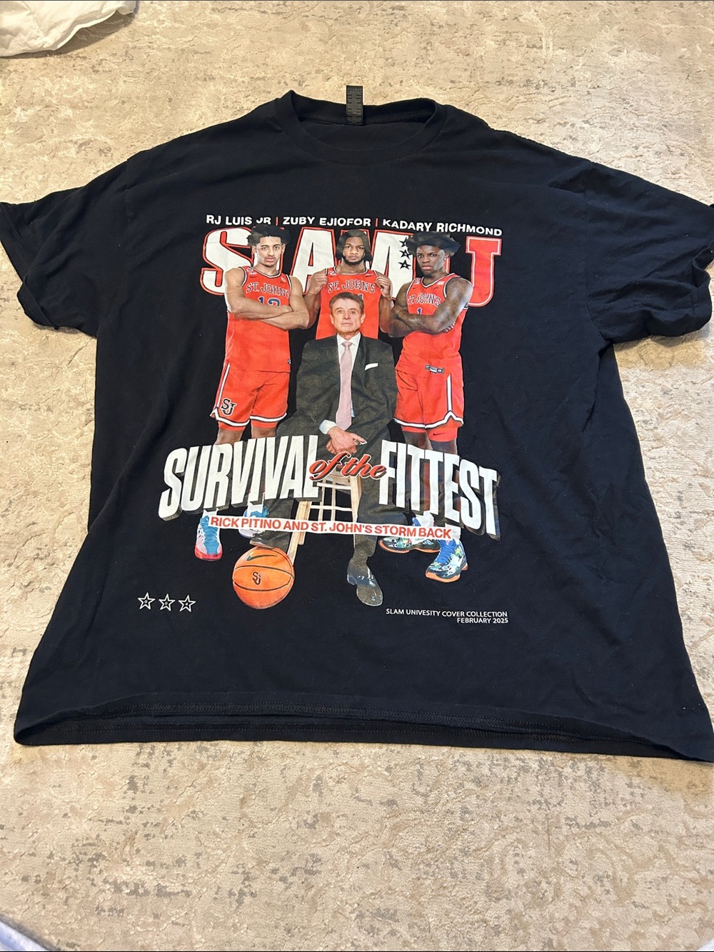 Gildan Black Tee with Red & White St. John's Basketball Graphic Tuff Aura Funny